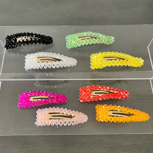 Light Pink Allover Faceted Bead Preppy Classic 3" Metal Snap Clip Hair Barrette - Picture 4 of 4